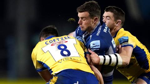 Sale George Ford is tackled by Bath players