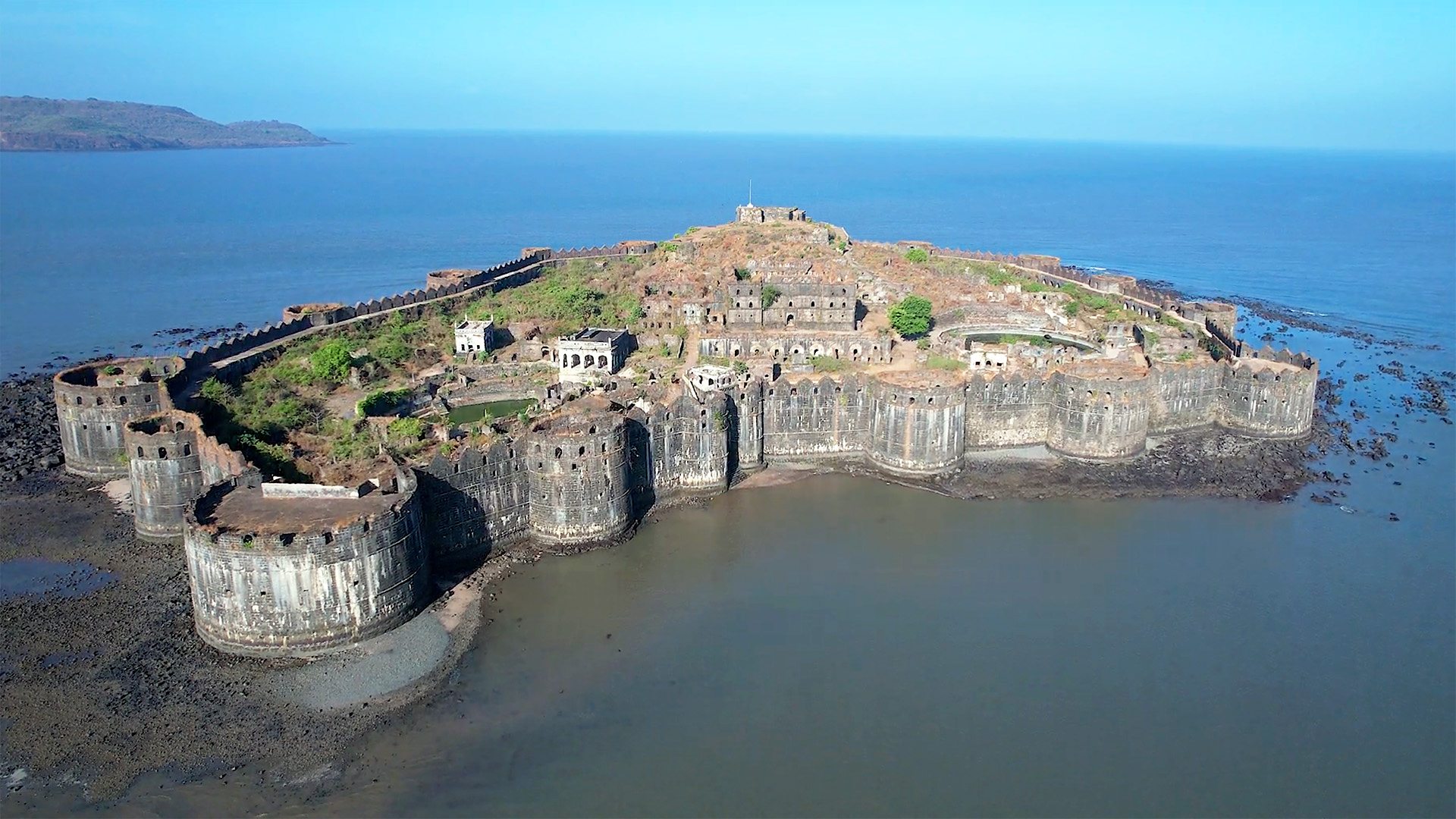An aerial shot of the Murud-Janjira fort on India's west coast.