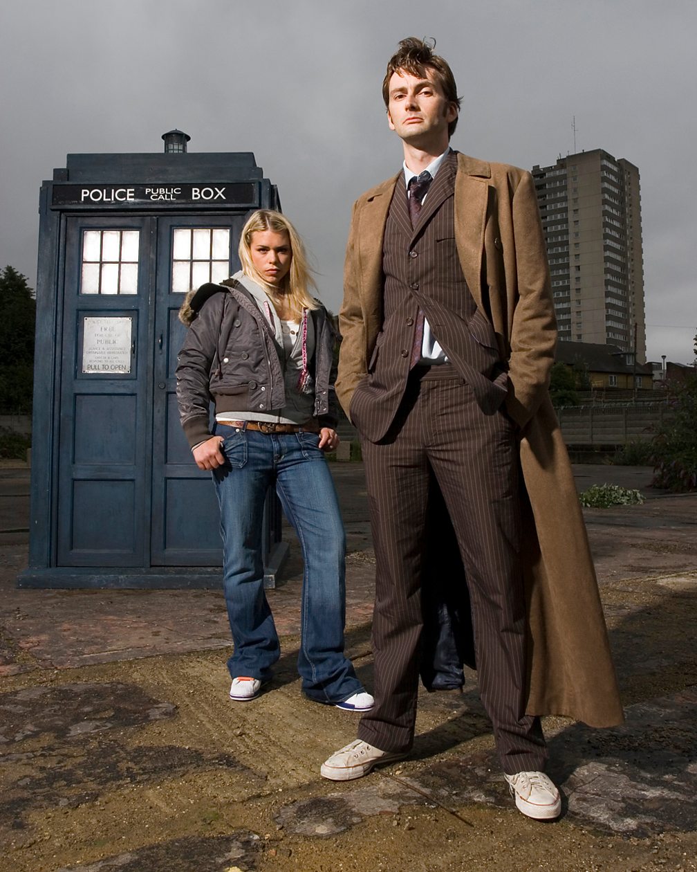 With his pinstriped suit and long coat, David Tennant's "geek chic" reflected styles of the early noughties (Credit: BBC)