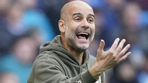 Manchester City boss Pep Guardiola reacts during a Premier League match